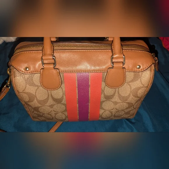 Coach Rowan Signature Satchel with Orange & Purple Stripe With Detachable Strap - Picture 4 of 6
